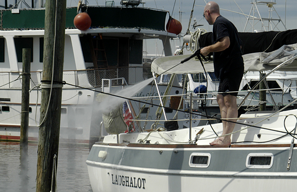 Pressure Washing a Sailboat in a Gale Warning, Really