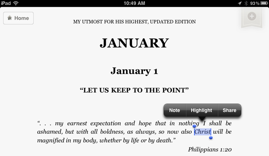 My Utmost Screen Shot on Kindle for iPad